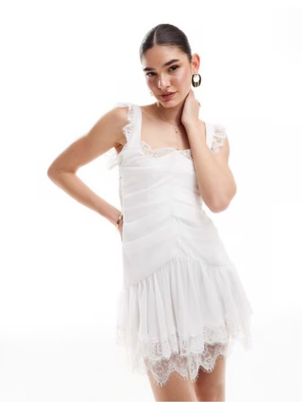 ASOS White Lace-Trim Slip Dress